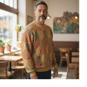 Vintage St Croix 3D Knit Sweater Men Large Biggie Coogi Cosby Style Yellow READ